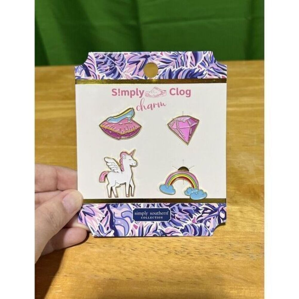 NWT Simply Southern‎ Simply Clog Charms Shoe Unicorn Diamond Rainbow 4pk